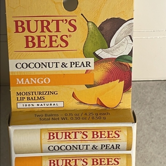 Burt's Bees Coconut & Pear / Mango Moisturizing Lip Balm 100% Natural 2pack - Picture 2 of 6
